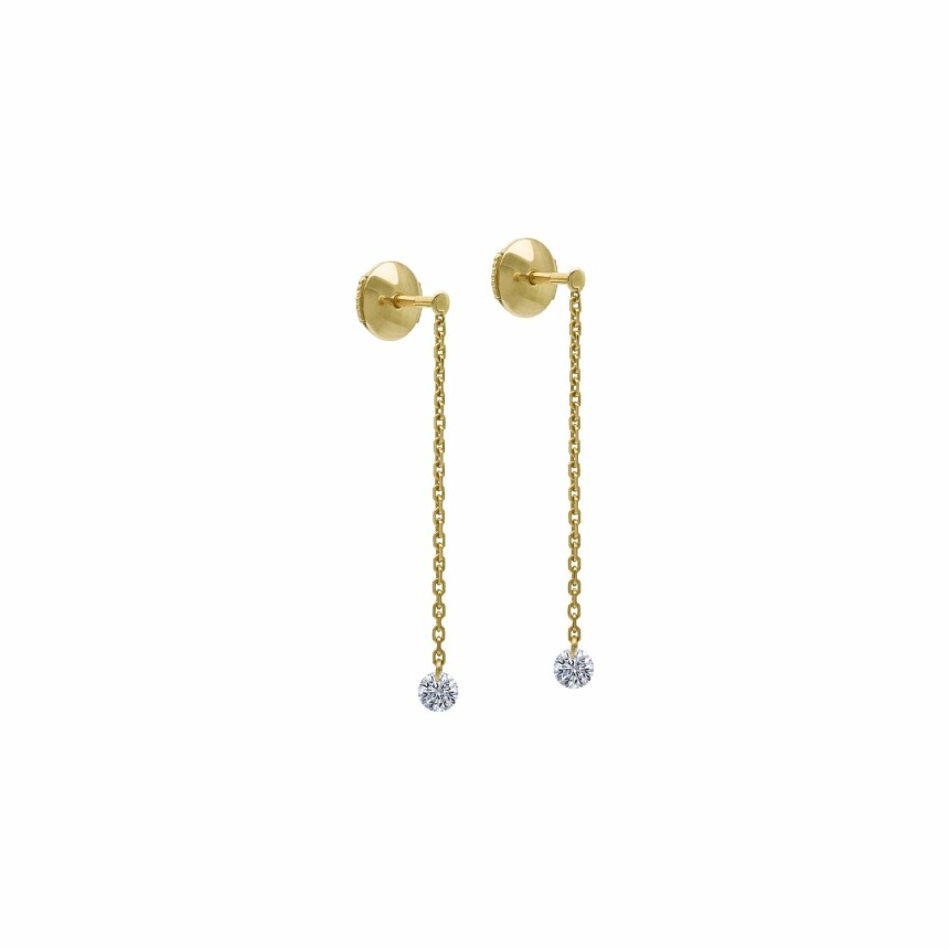 Boucles d'oreilles pendantes LA BRUNE & LA BLONDE 360° en or jaune et diamants de 0.20ct