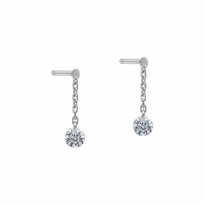 Boucles d'oreilles pendantes LA BRUNE & LA BLONDE 360° en or blanc et diamants de 0.14ct