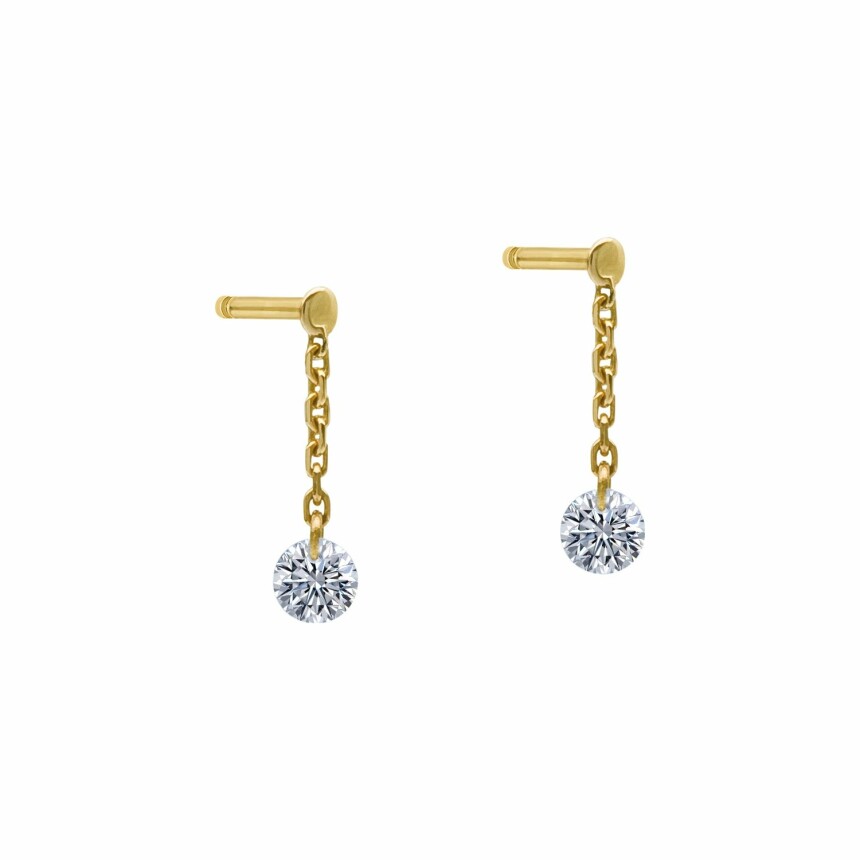 Boucles d'oreilles pendantes LA BRUNE & LA BLONDE 360° en or jaune et diamants de 0.14ct