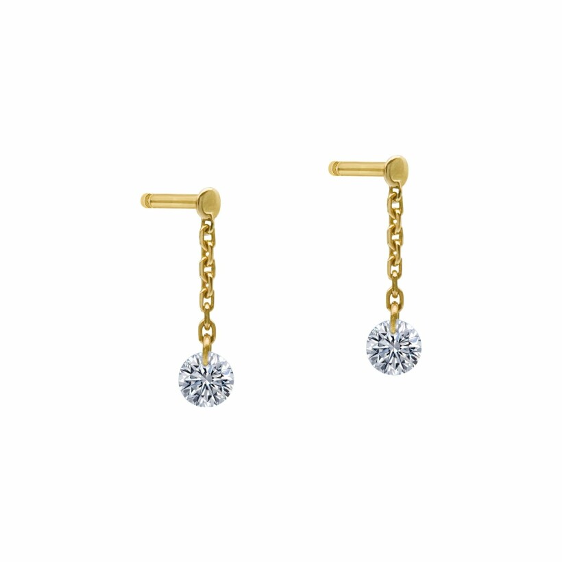 Boucles d'oreilles pendantes La Brune & La Blonde 360° en or jaune et diamants de 0.14ct