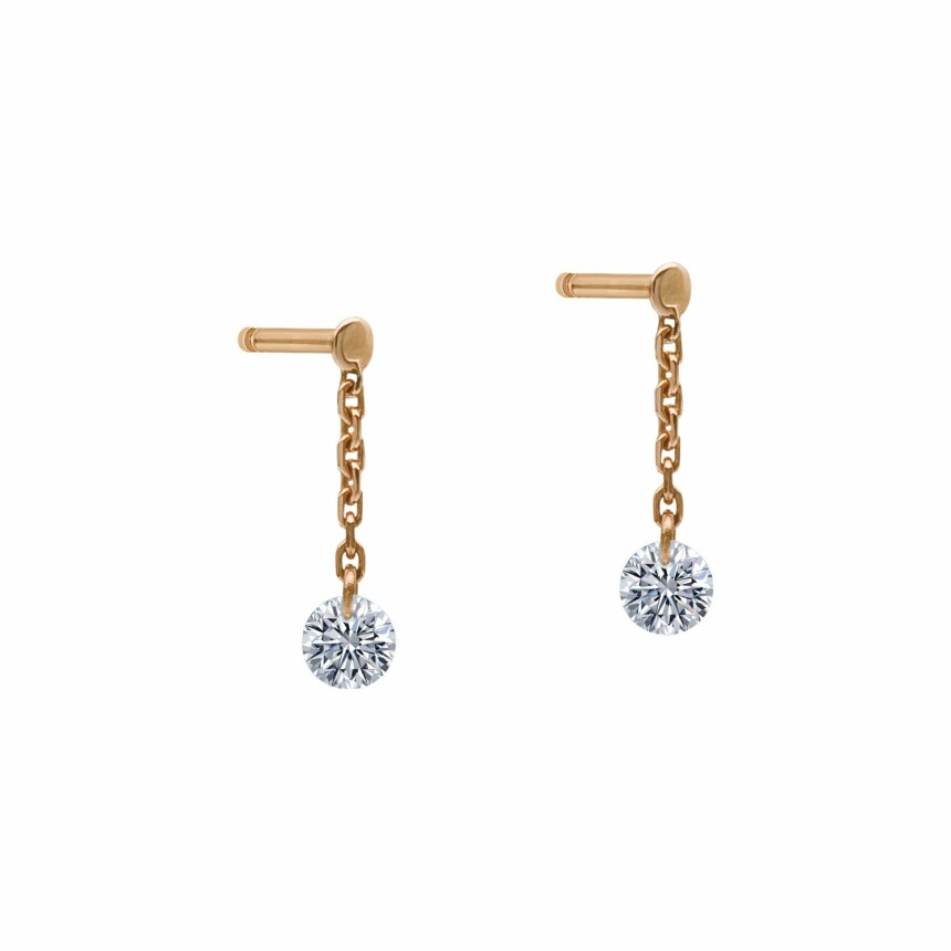 Boucles d'oreilles pendantes LA BRUNE & LA BLONDE 360° en or rose et diamants de 0.20ct