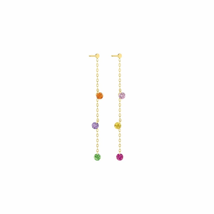 Boucles d'oreilles pendantes La Brune & La Blonde CONFETTI Rainbow en or jaune, rubis, saphirs multicolores, tsavorites et améthyste de 0.80ct