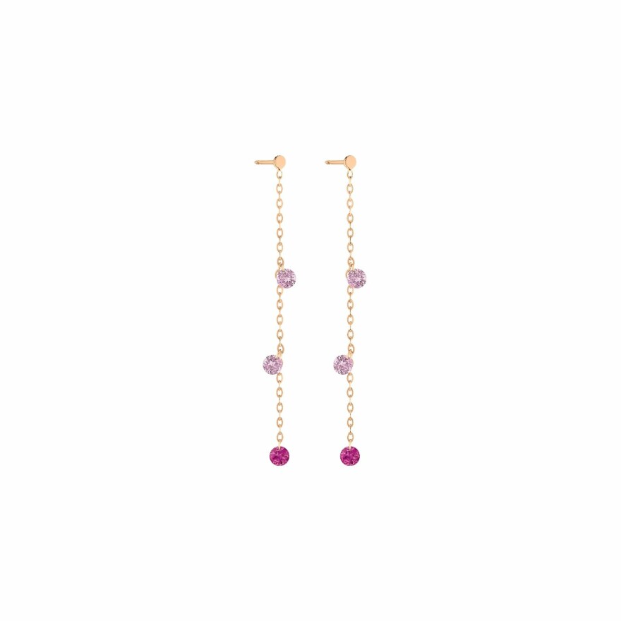 Boucles d'oreilles pendantes La Brune & La Blonde CONFETTI Rose en or rose, rubis et saphirs rose de 0.80ct