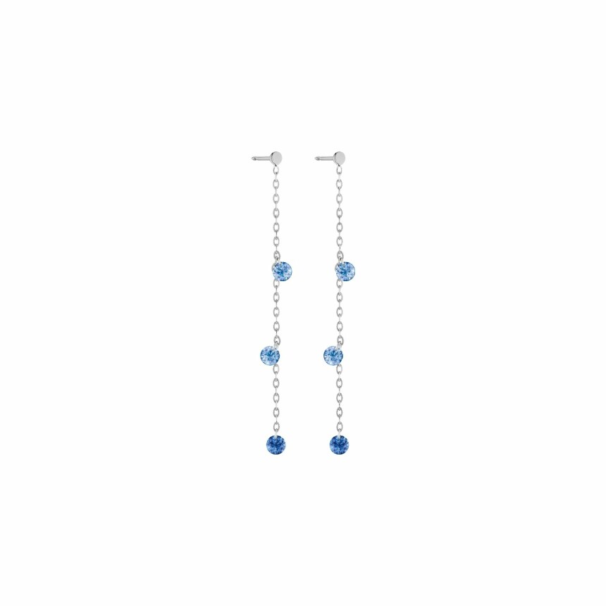 Boucles d'oreilles pendantes La Brune & La Blonde CONFETTI Bleu en or blanc et saphirs bleus de 0.80ct