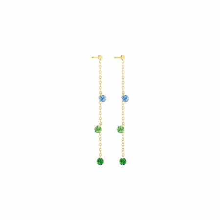 LA BRUNE & LA BLONDE CONFETTI Rio drop earrings, yellow gold, blue sapphires and 0.80ct tsavorites