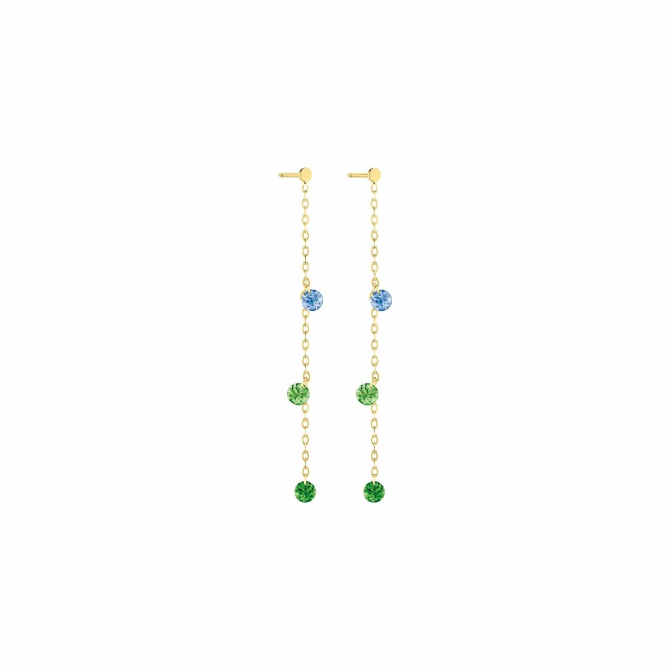 Boucles d'oreilles pendantes La Brune & La Blonde CONFETTI Rio en or jaune, saphirs bleus et tsavorites de 0.80ct