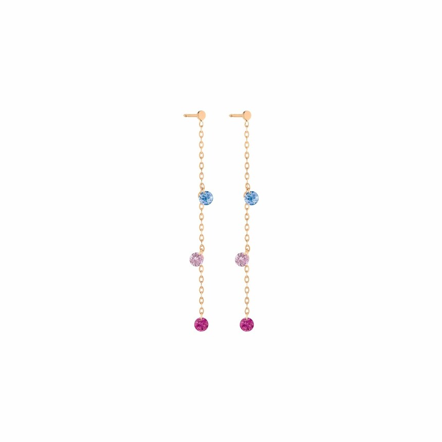 LA BRUNE & LA BLONDE CONFETTI Venise earrings, rose gold, pink and blue sapphires and 0.80ct rubies