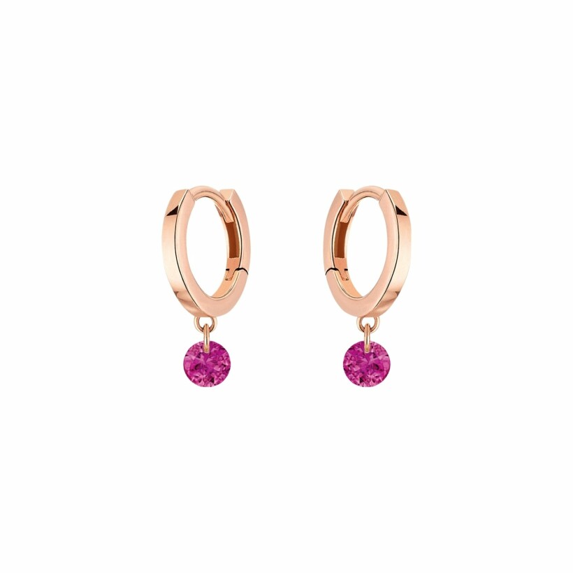 LA BRUNE & LA BLONDE CONFETTI creole earrings, rose gold and 0.30ct rubies
