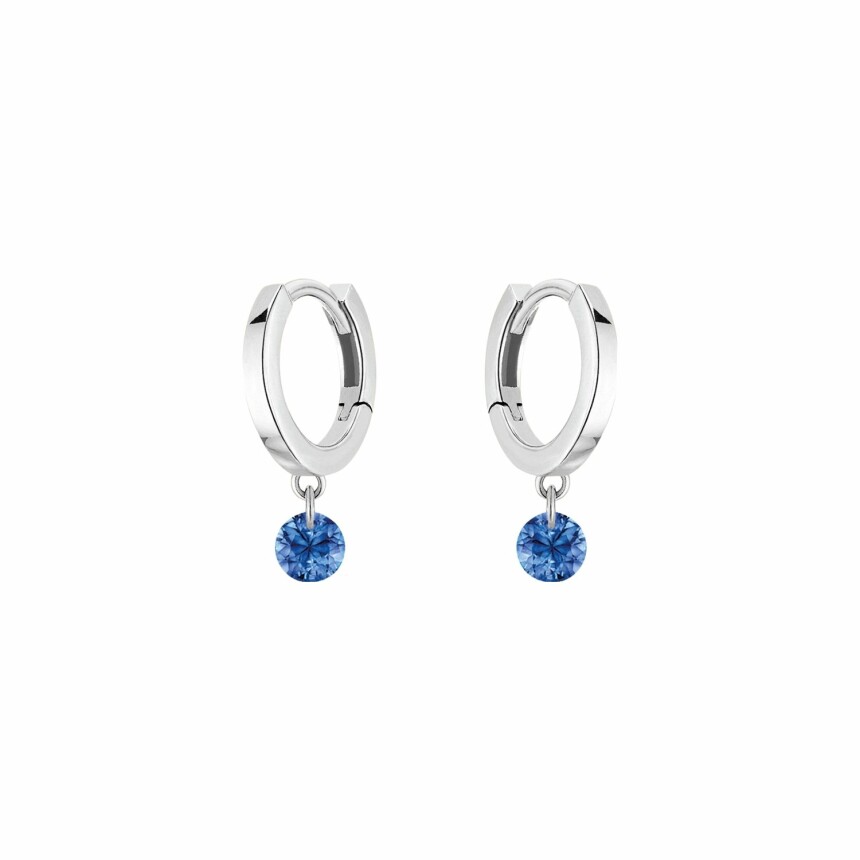 LA BRUNE & LA BLONDE CONFETTI creole earrings, white gold and 0.30ct blue sapphire