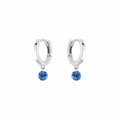 LA BRUNE & LA BLONDE CONFETTI creole earrings, white gold and 0.30ct blue sapphire