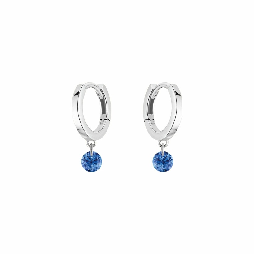 LA BRUNE & LA BLONDE CONFETTI creole earrings, white gold and 0.30ct blue sapphire