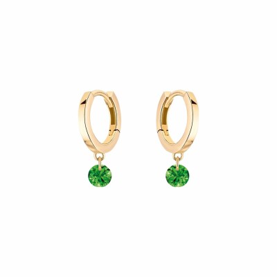 LA BRUNE & LA BLONDE CONFETTI creole earrings, yellow gold and 0.25ct tsavorite