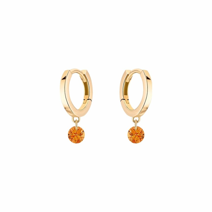 Boucles d'oreilles créoles LA BRUNE & LA BLONDE CONFETTI en or jaune et saphir orange de 0.30ct