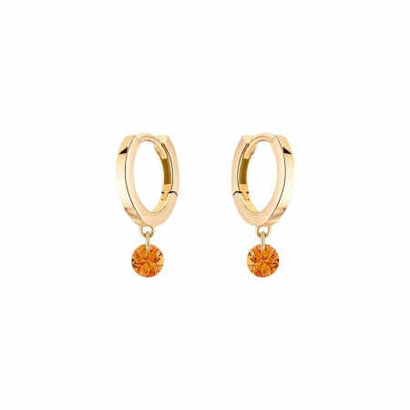 LA BRUNE & LA BLONDE CONFETTI creole earrings, yellow gold and 0.30ct orange sapphire