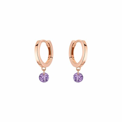 LA BRUNE & LA BLONDE CONFETTI creole earrings, rose gold and 0.20ct amethyst