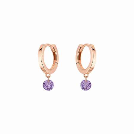 LA BRUNE & LA BLONDE CONFETTI creole earrings, rose gold and 0.20ct amethyst