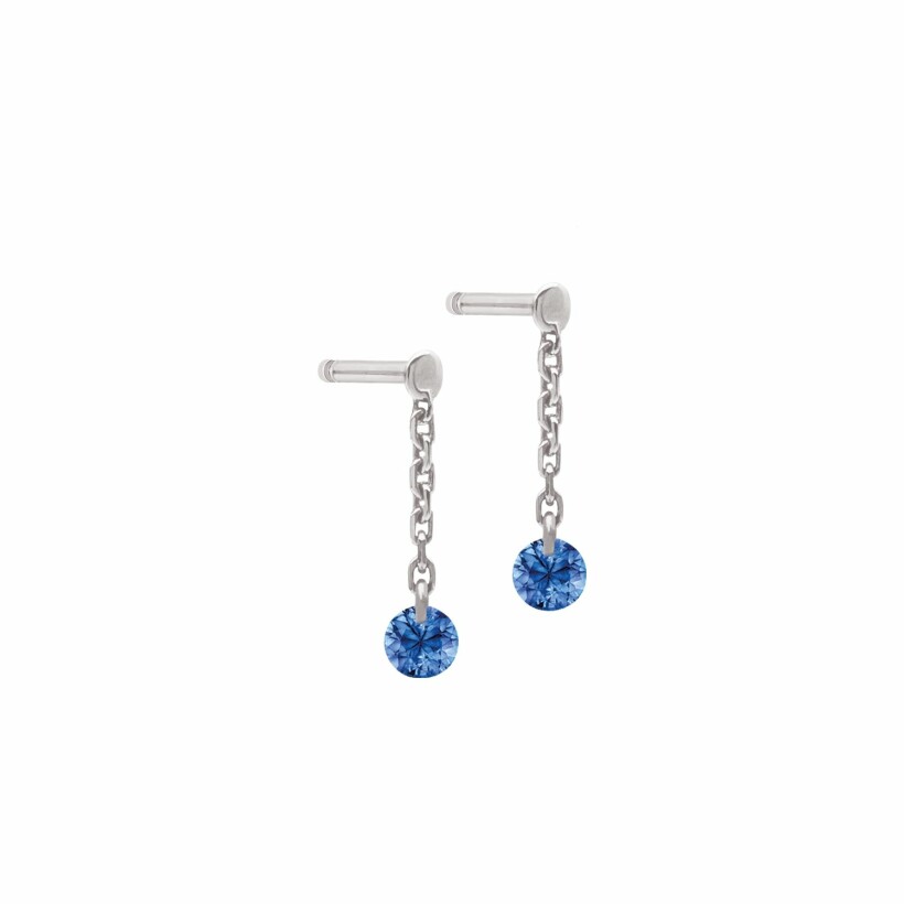 LA BRUNE & LA BLONDE CONFETTI drop earrings, white gold and 0.30ct blue sapphire
