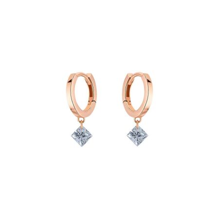 Boucles d'oreilles créoles La Brune & La Blonde 360° en or rose et diamants princesse de 0.40ct