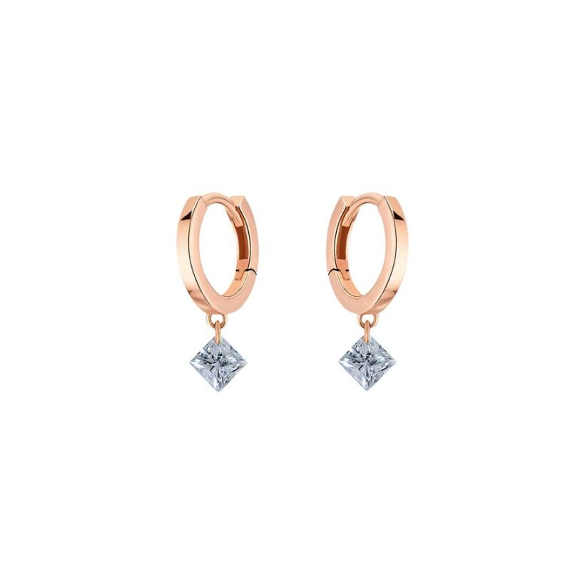 Boucles d'oreilles créoles La Brune & La Blonde 360° en or rose et diamants princesse de 0.40ct