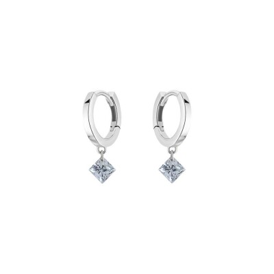 Boucles d'oreilles créoles La Brune & La Blonde 360° en or blanc et diamants princesse de 0.40ct