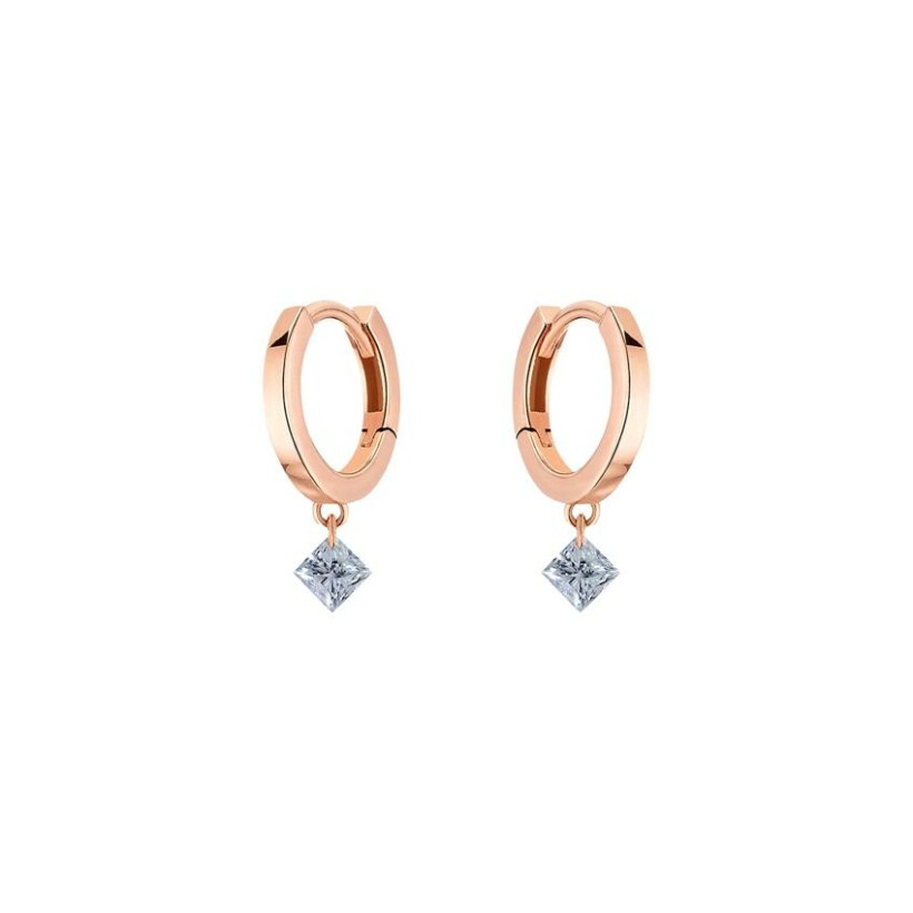Boucles d'oreilles créoles La Brune & La Blonde 360° en or rose et diamants princesse de 0.20ct