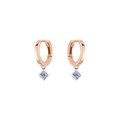 Boucles d'oreilles créoles La Brune & La Blonde 360° en or rose et diamants princesse de 0.20ct