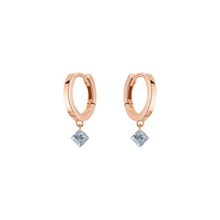 Boucles d'oreilles créoles La Brune & La Blonde 360° en or rose et diamants princesse de 0.20ct