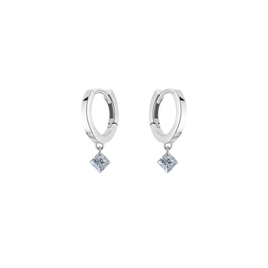 Boucles d'oreilles créoles La Brune & La Blonde 360° en or blanc et diamants princesse de 0.20ct