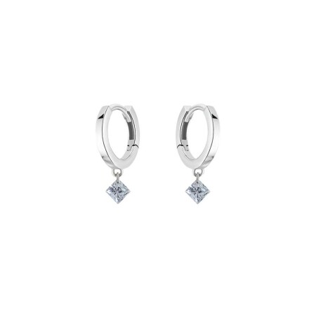 Boucles d'oreilles créoles La Brune & La Blonde 360° en or blanc et diamants princesse de 0.20ct