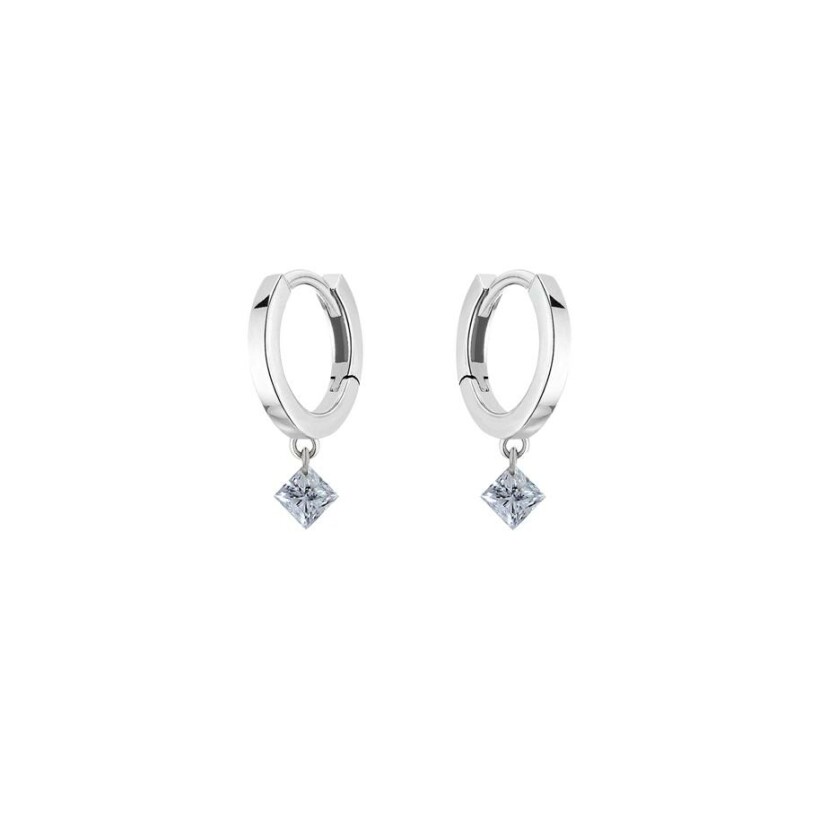 Boucles d'oreilles créoles La Brune & La Blonde 360° en or blanc et diamants princesse de 0.20ct