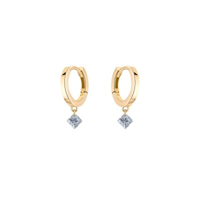 Boucles d'oreilles créoles La Brune & La Blonde 360° en or jaune et diamants princesse de 0.20ct