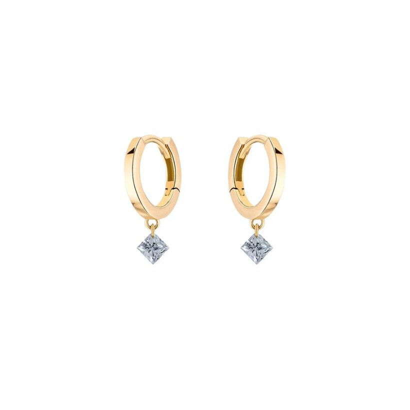 Boucles d'oreilles créoles La Brune & La Blonde 360° en or jaune et diamants princesse de 0.20ct