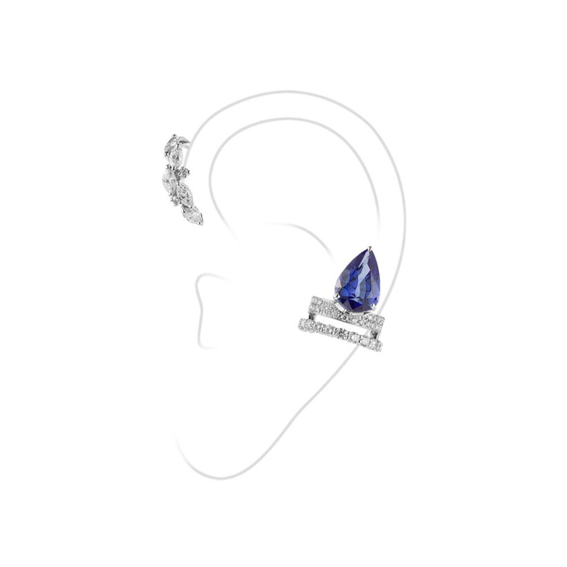 Mono boucle d'oreille Yeprem Whisper en or blanc, diamants et tanzanite