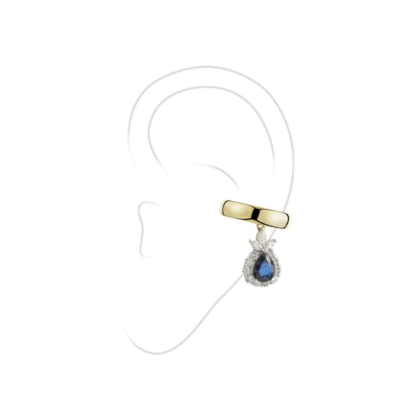 Mono boucle d'oreille Yeprem Whisper en or blanc, or jaune, diamants et saphir