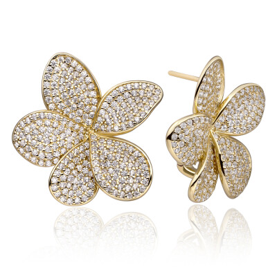Boucles d'oreilles Sparkling FLORA PUSH BACK CZ en argent plaqué or jaune et zircon