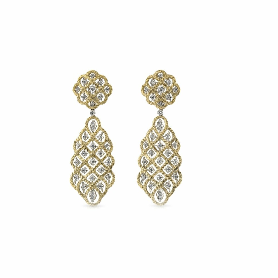 Buccellati Etoilée drop earrings, white gold, yellow gold and diamonds