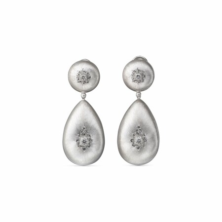 Boucles d'oreilles pendantes Buccellati Macri Classica en or blanc et diamants