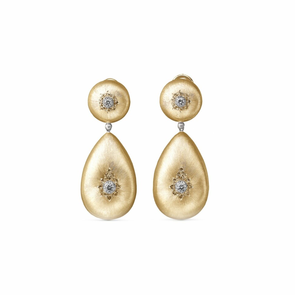 Boucles d'oreilles pendantes Buccellati Macri Classica en or blanc, or jaune et diamants