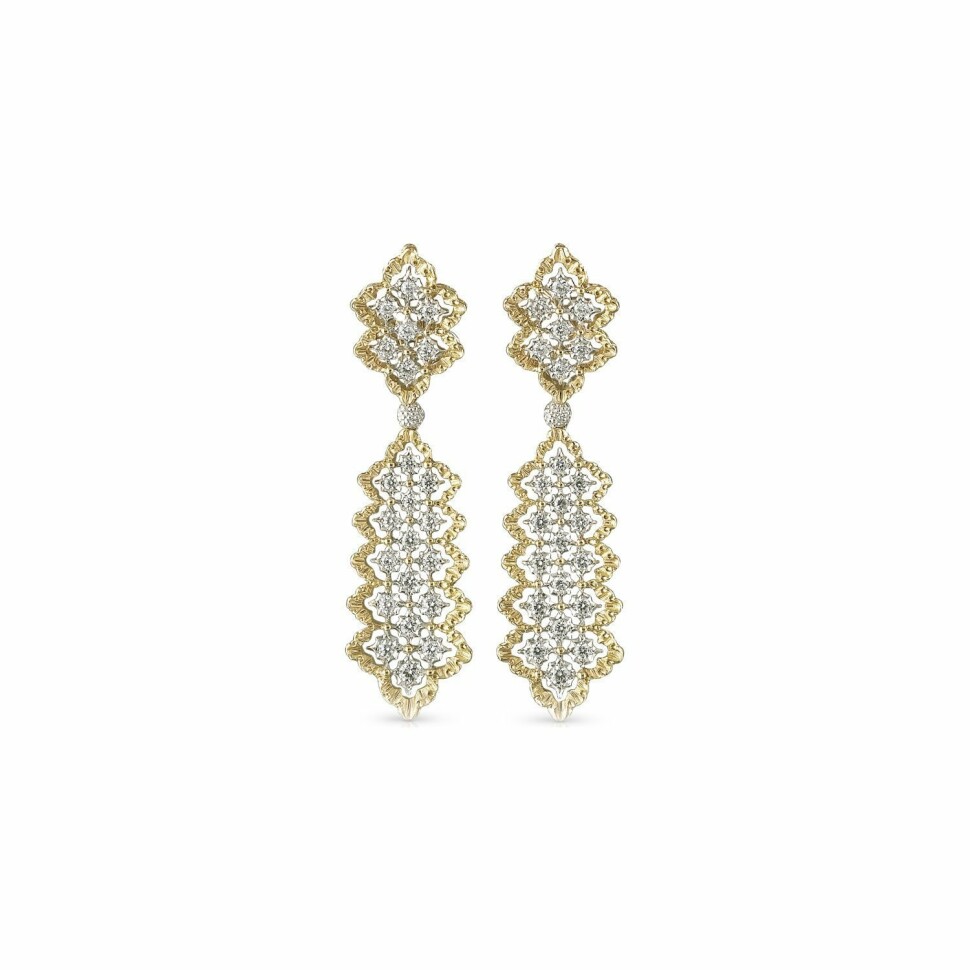 Buccellati Rombi drop earrings, white gold, yellow gold and diamonds