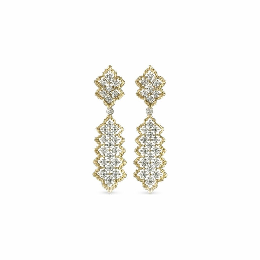 Boucles d'oreilles pendantes Buccellati Rombi en or blanc, or jaune et diamants