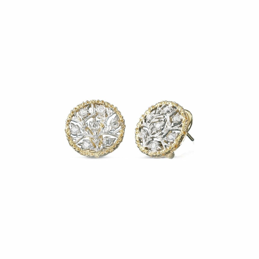 Buccellati Ramage stud earrings, white gold, yellow gold and diamonds