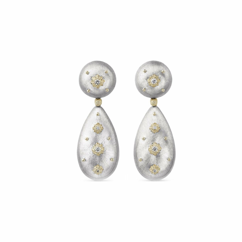 Boucles d'oreilles pendantes Buccellati Macri en or blanc, or jaune et diamants