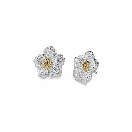 Petits boutons d'oreilles Buccellati Blossoms en argent et diamants bruns