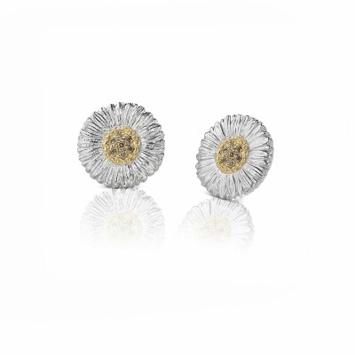 Boutons d'oreilles Buccellati Blossoms Daisy en argent plaqué or et diamants