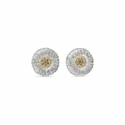 Boutons d'oreilles Buccellati Blossoms Daisy en argent plaqué or et diamants