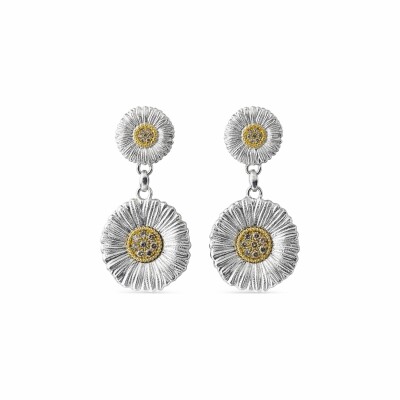 Boucles d'oreilles pendantes Buccellati Blossoms en argent et diamants bruns