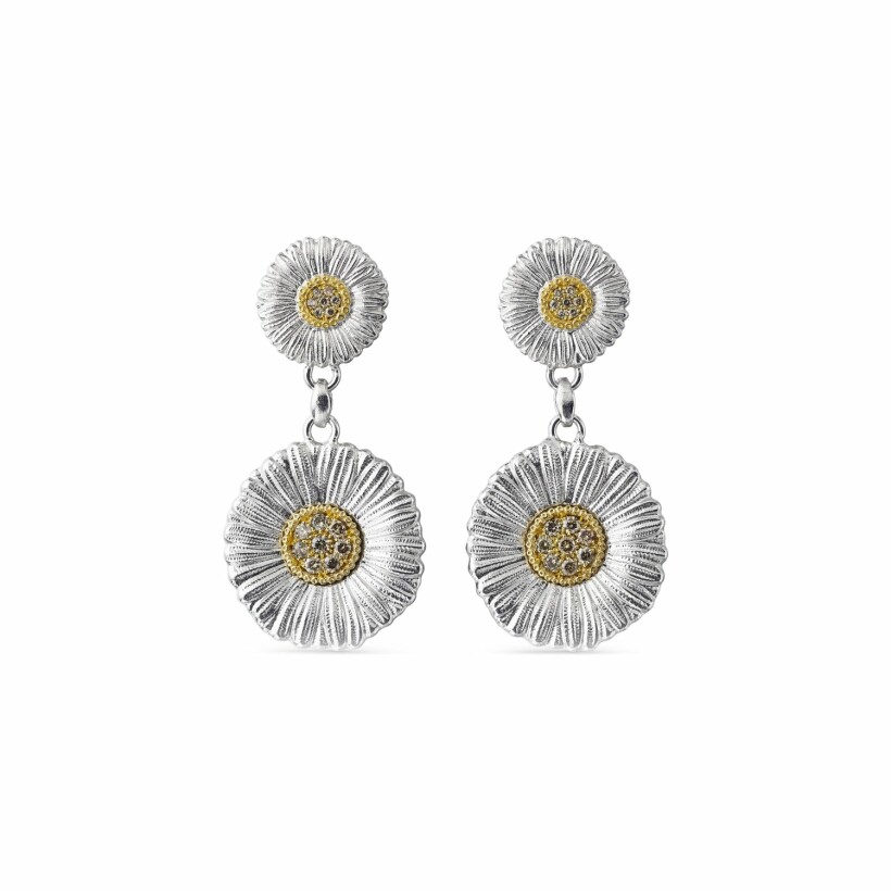 Buccellati Blossoms large stud earrings, silver and brown diamonds