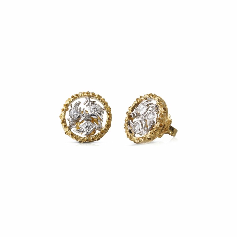 Boutons d'oreilles Buccellati Ramage en or jaune, or blanc et diamants