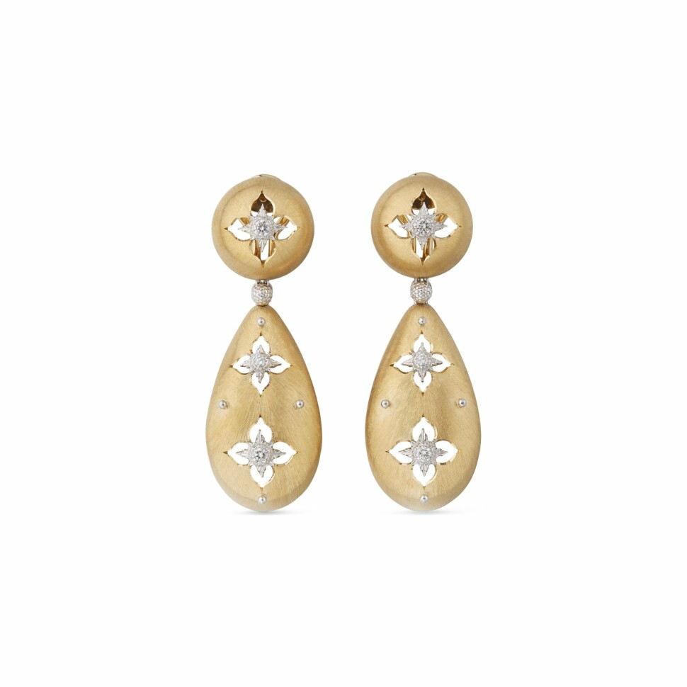 Boucles d'oreilles pendantes Buccellati Macri Giglio en or blanc, or jaune et diamants