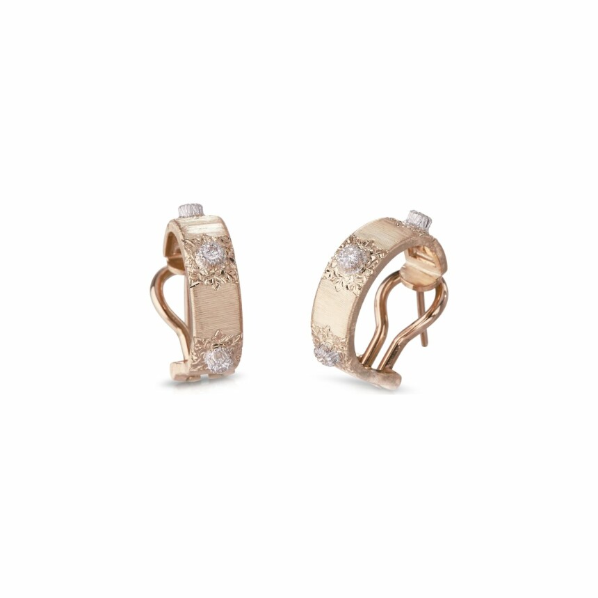 Boucles d'oreilles pendantes Buccellati Macri Classica en or rose, or blanc et diamants